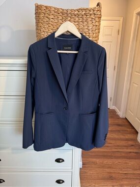 Banana Republic Long & Lean Blazer Size 12 Navy Italian Wool Career Jacket
